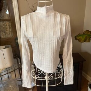 White Ribbed Turtleneck Top